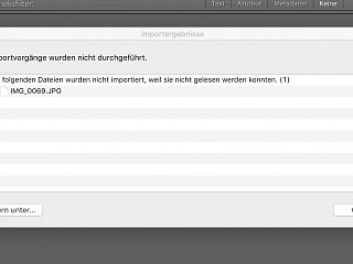 Work-Arround: Lightroom 5.7.1 Error: The following files were not imported because they could not be read.